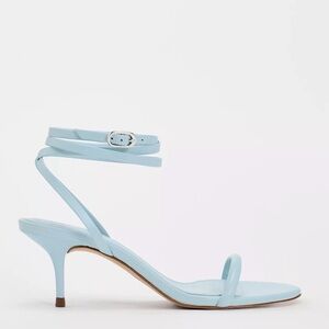 Light Blue Strappy Ankle-Tie tubular Kitten Heel Sandals